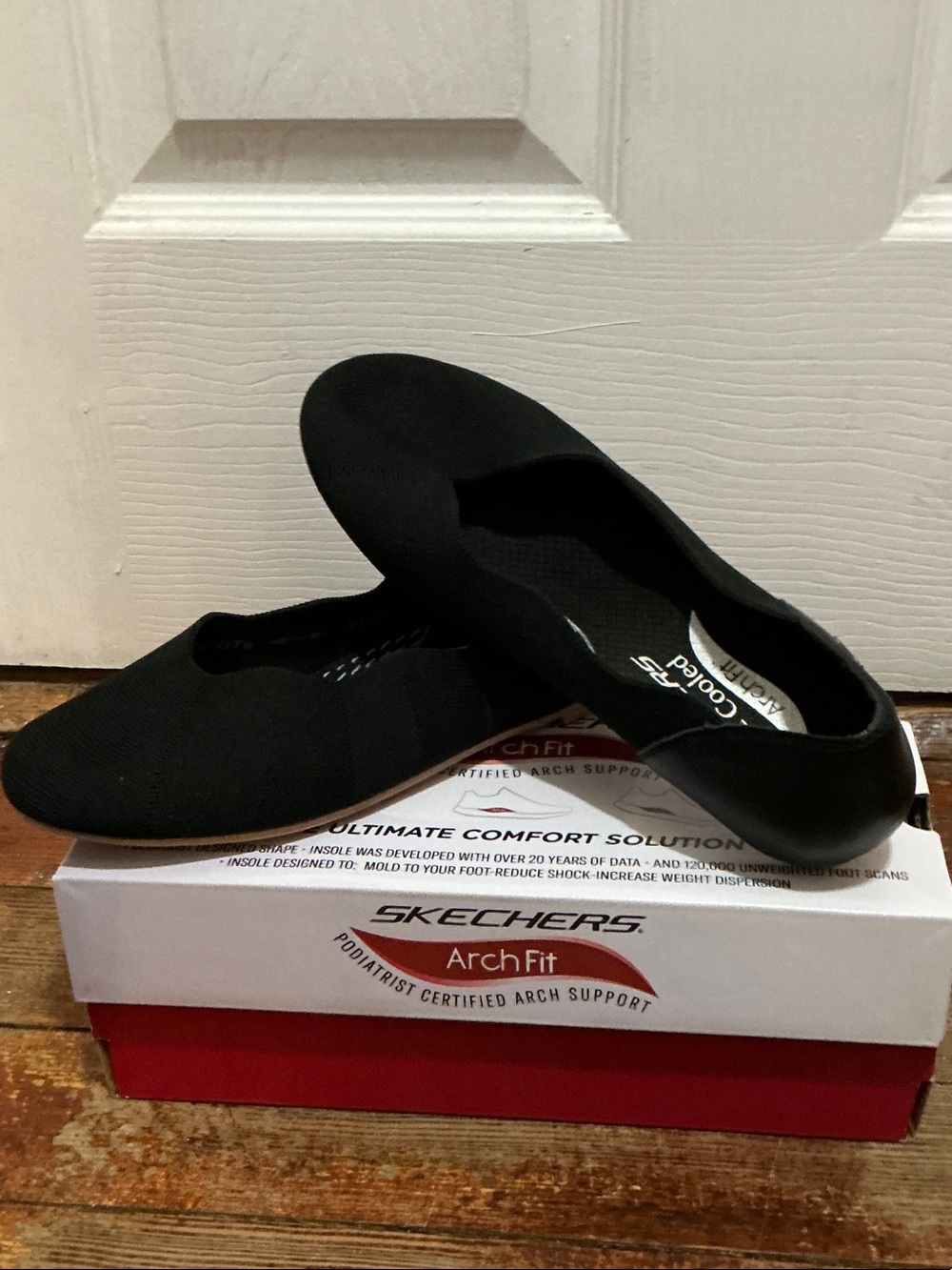Skechers Arch Fit Black Slip-On Women's Flats